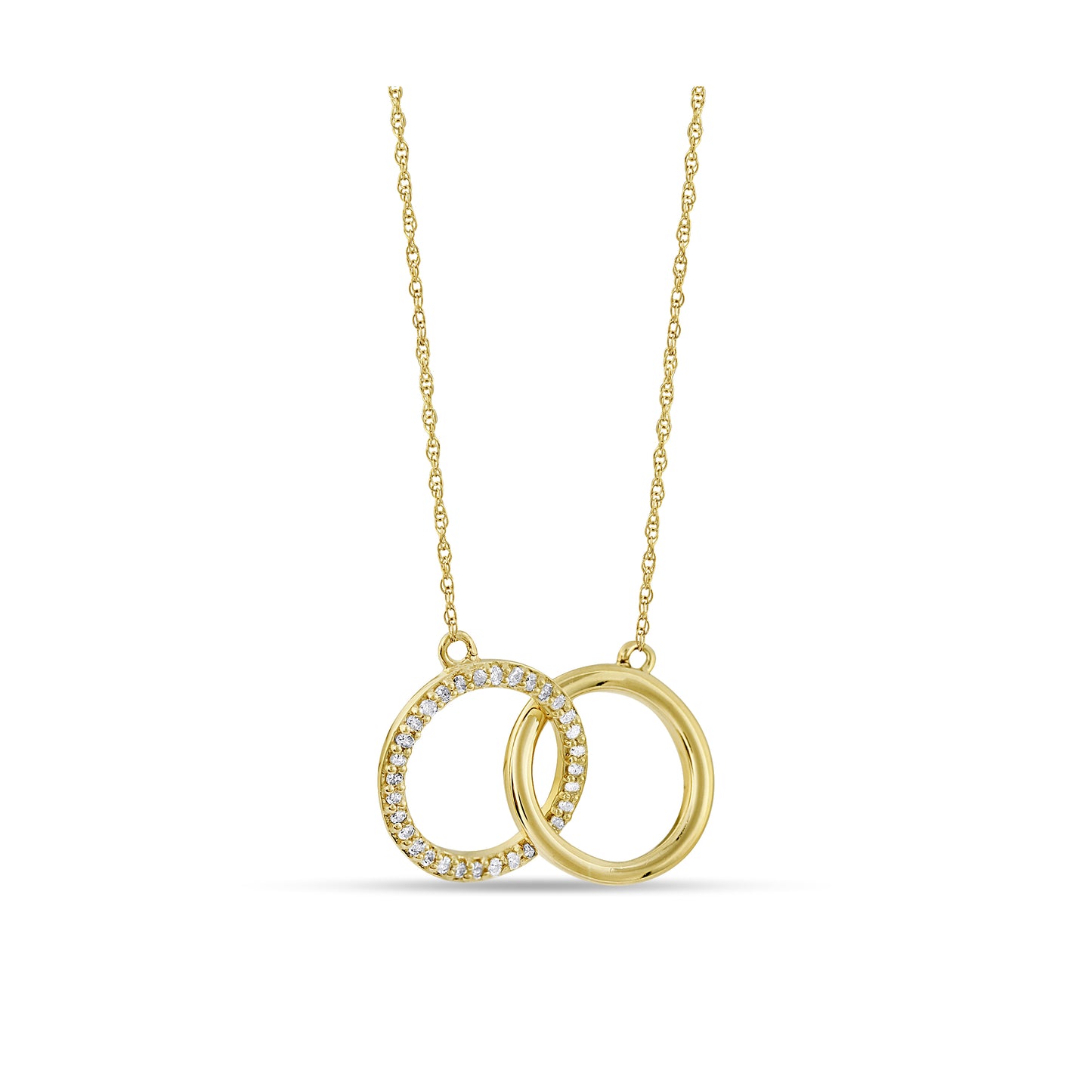 Belantina 1/10 Carat Diamond Interlocking Circles Pendant Necklace for Women in 14k White and Yellow Gold on 18 Inch Chain (H-I, I1-I2, cttw) Spring Ring