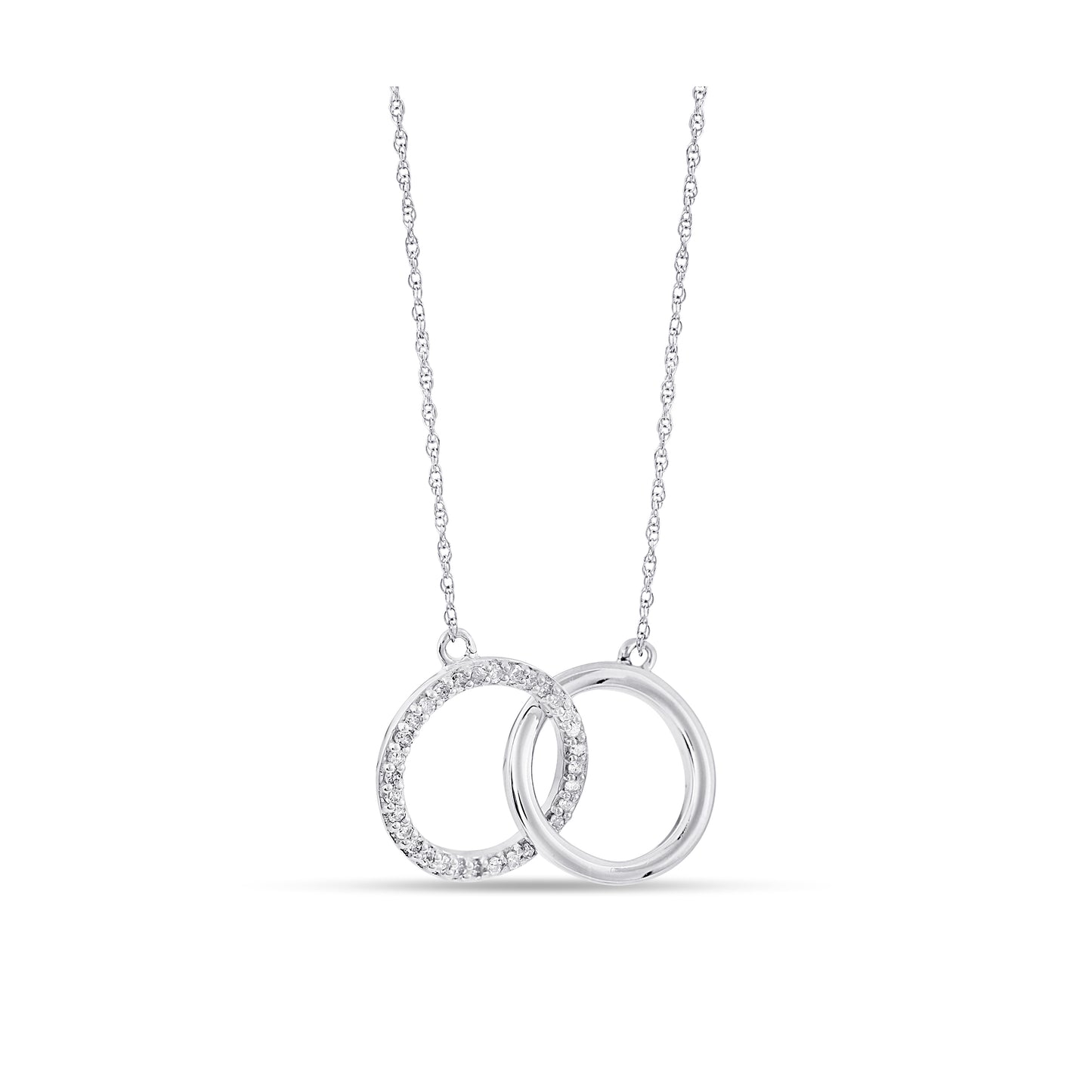 Belantina 1/10 Carat Diamond Interlocking Circles Pendant Necklace for Women in 14k White and Yellow Gold on 18 Inch Chain (H-I, I1-I2, cttw) Spring Ring