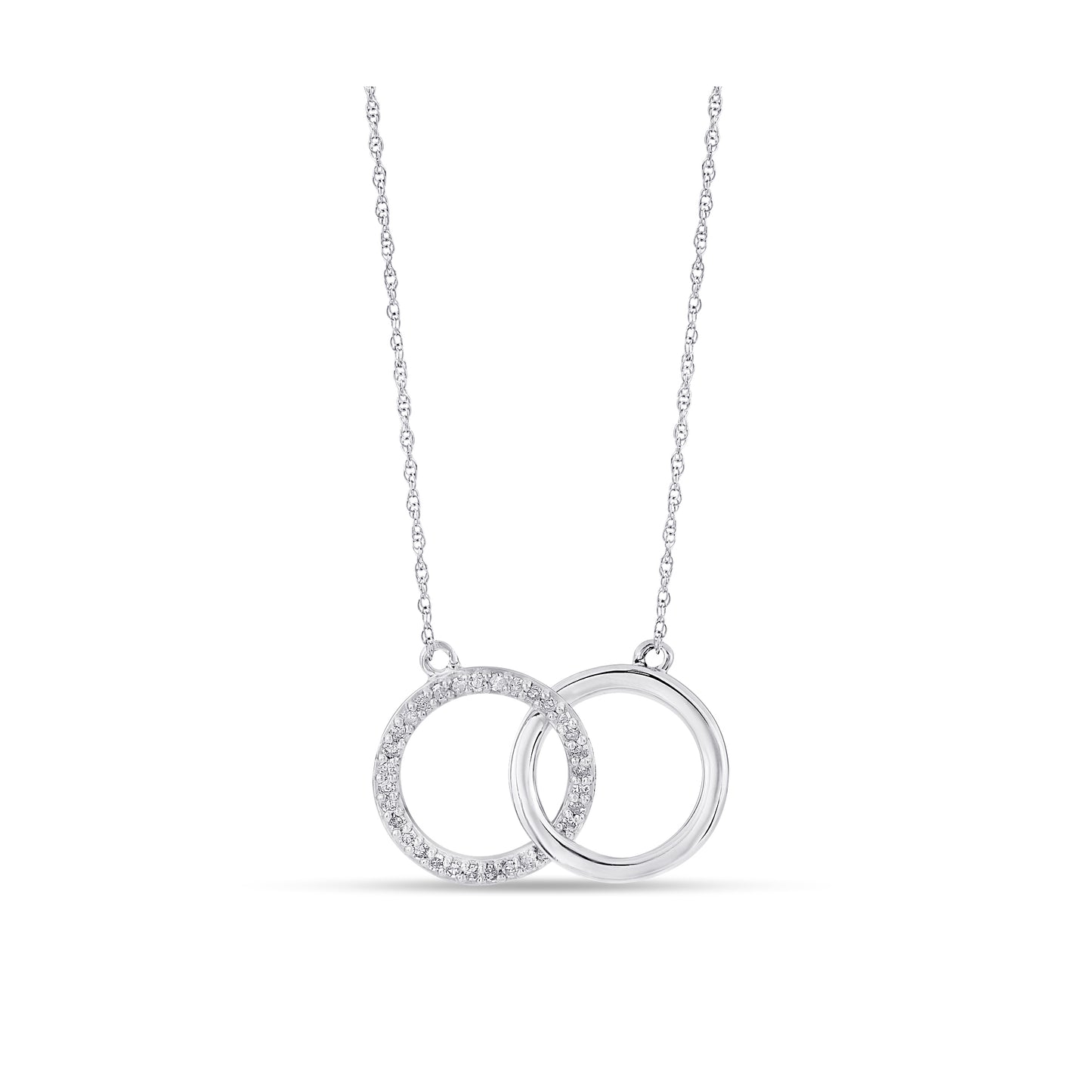 Belantina 1/10 Carat Diamond Interlocking Circles Pendant Necklace for Women in 14k White and Yellow Gold on 18 Inch Chain (H-I, I1-I2, cttw) Spring Ring
