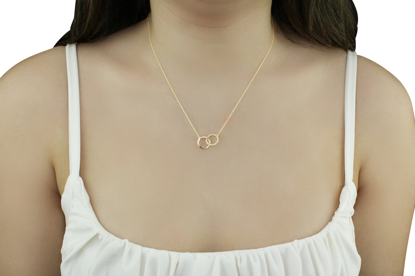Belantina 1/10 Carat Diamond Interlocking Circles Pendant Necklace for Women in 14k White and Yellow Gold on 18 Inch Chain (H-I, I1-I2, cttw) Spring Ring