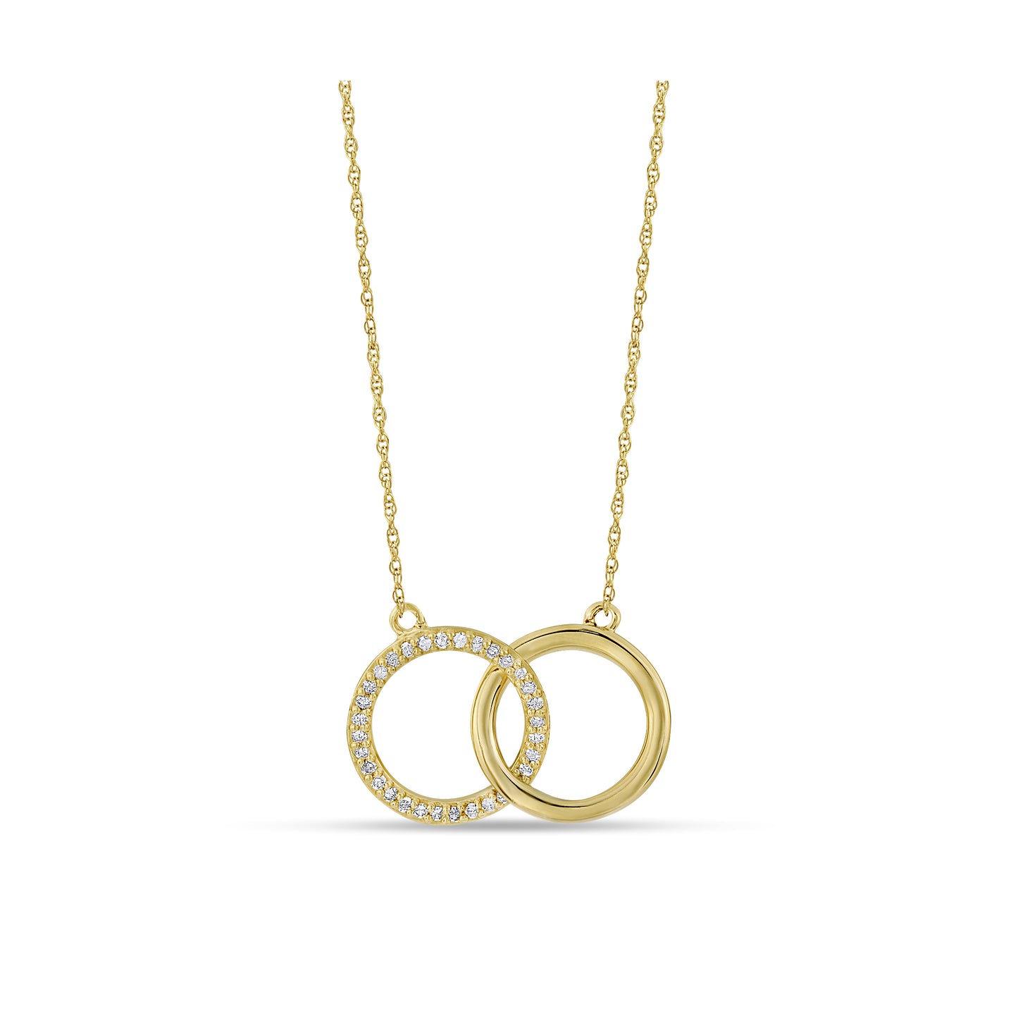 Belantina 1/10 Carat Diamond Interlocking Circles Pendant Necklace for Women in 14k White and Yellow Gold on 18 Inch Chain (H-I, I1-I2, cttw) Spring Ring