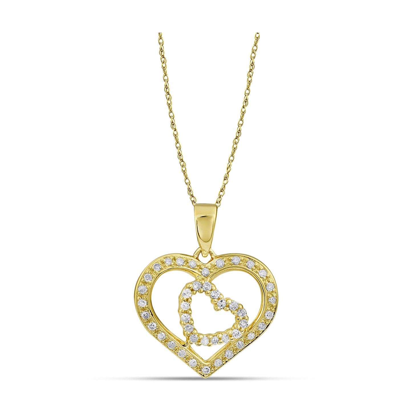 Belantina 1/5 Carat Diamond Double Heart Pendant Necklace for Women in 14k White and Yellow Gold on 18 Inch Chain (H-I, I1-I2, cttw) Spring Ring