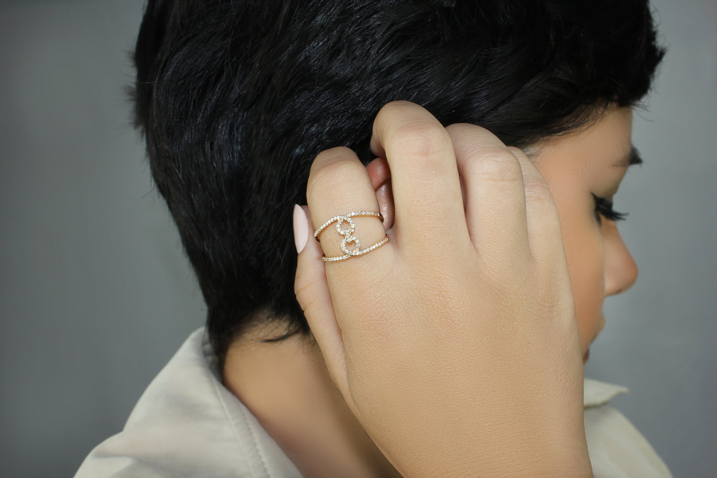 14k Gold Double Band Freeform Diamond Infinity Ring