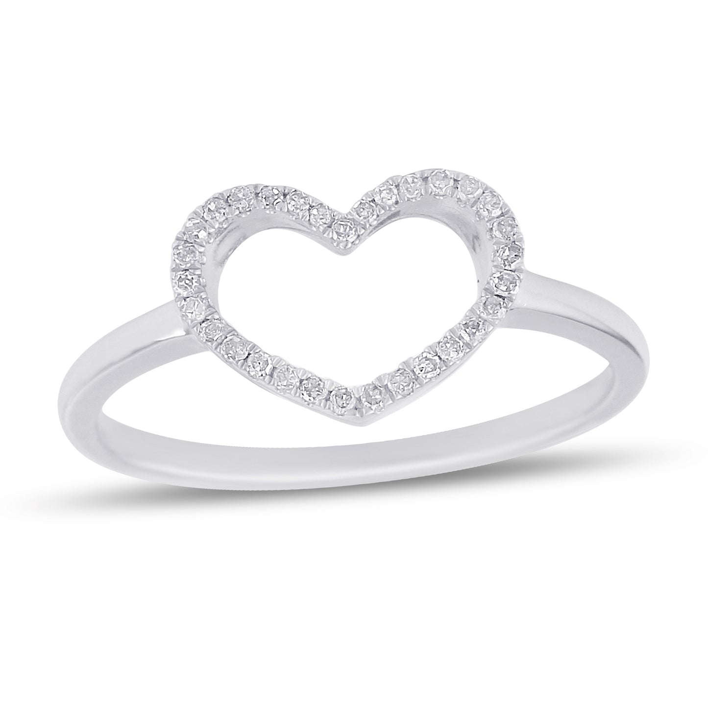 Diamond Open Heart Ring, 14K Solid Gold, 31 Natural Diamonds, 1/10 Carat
