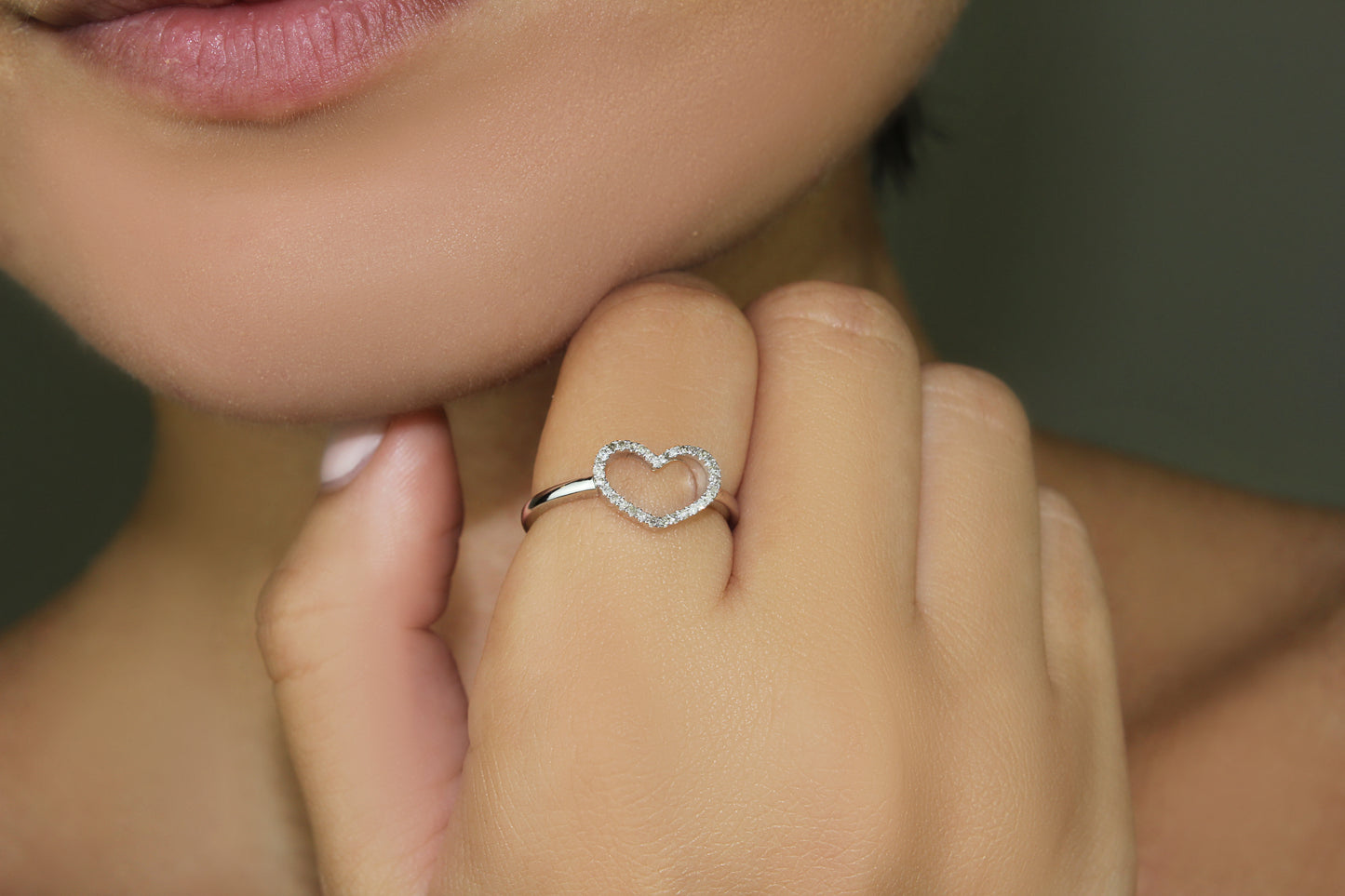 Diamond Open Heart Ring, 14K Solid Gold, 31 Natural Diamonds, 1/10 Carat