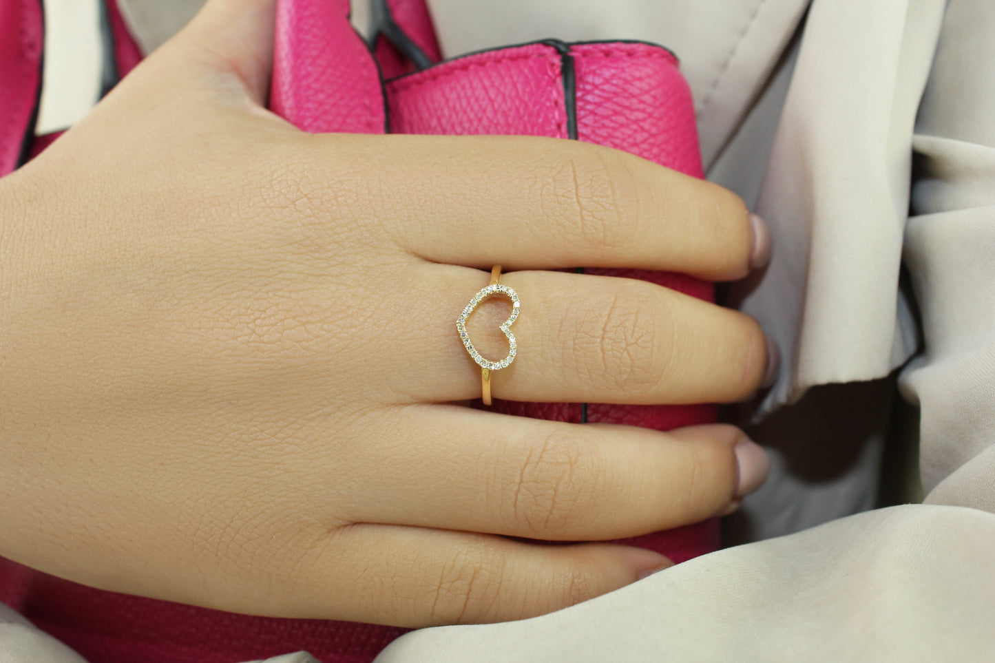 Diamond Open Heart Ring, 14K Solid Gold, 31 Natural Diamonds, 1/10 Carat