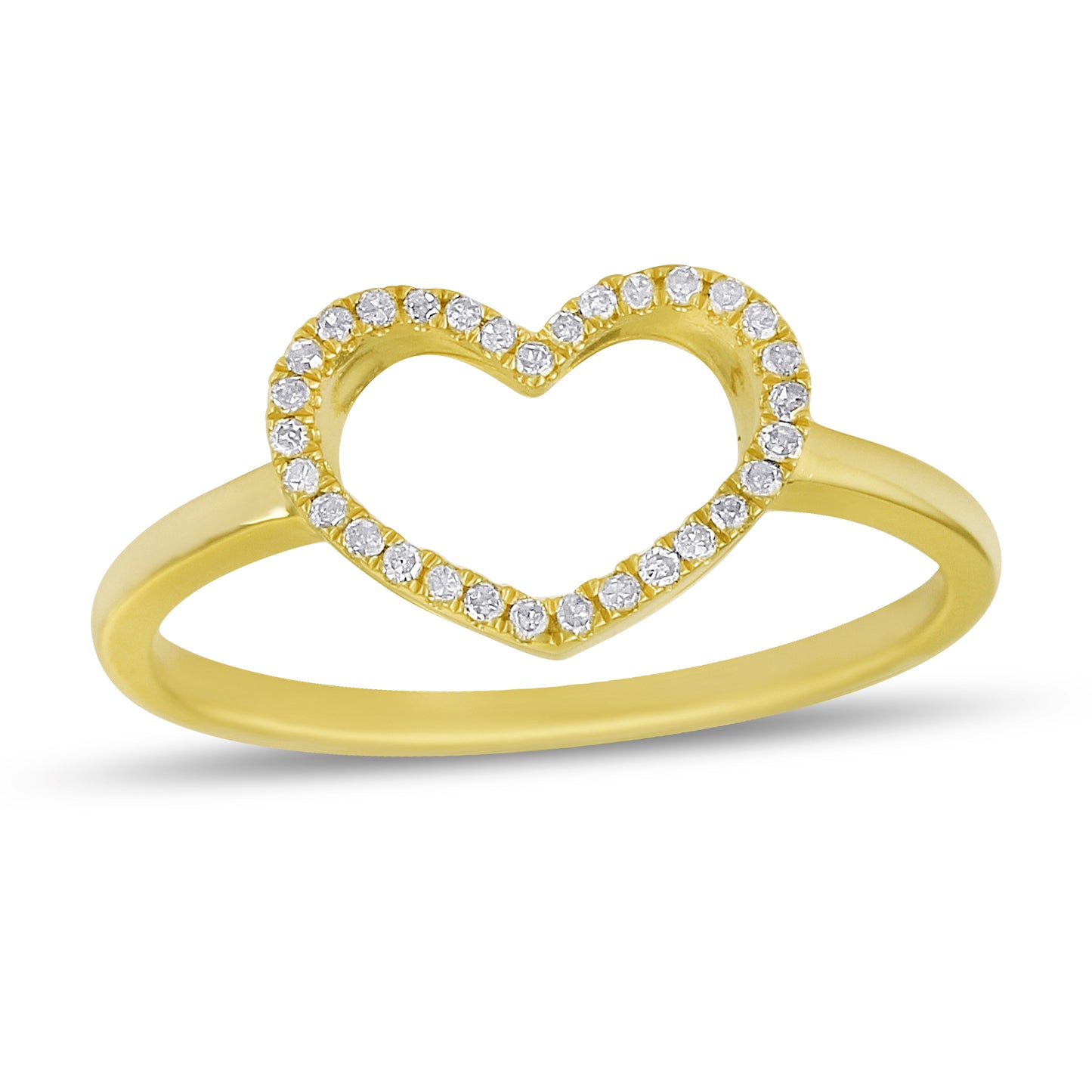 Diamond Open Heart Ring, 14K Solid Gold, 31 Natural Diamonds, 1/10 Carat
