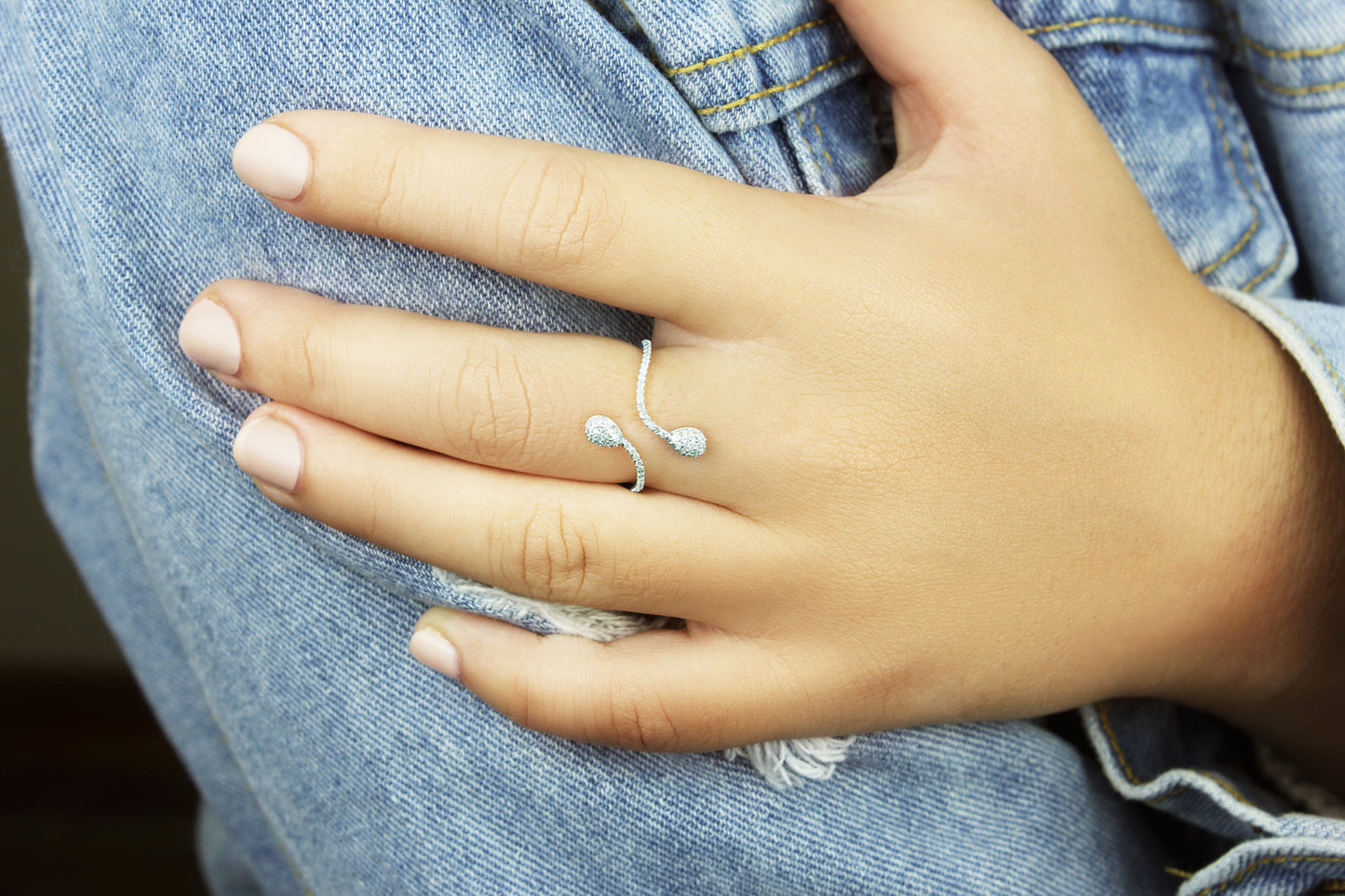 Belantina Serpent Open Bypass Ring 1/4 Carat Natural Diamonds In 14K Solid Gold