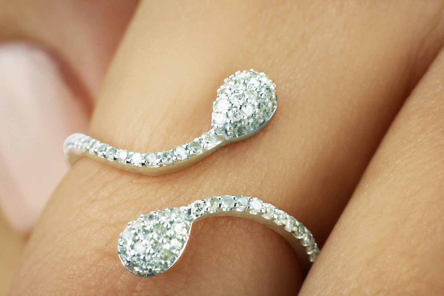Belantina Serpent Open Bypass Ring 1/4 Carat Natural Diamonds In 14K Solid Gold