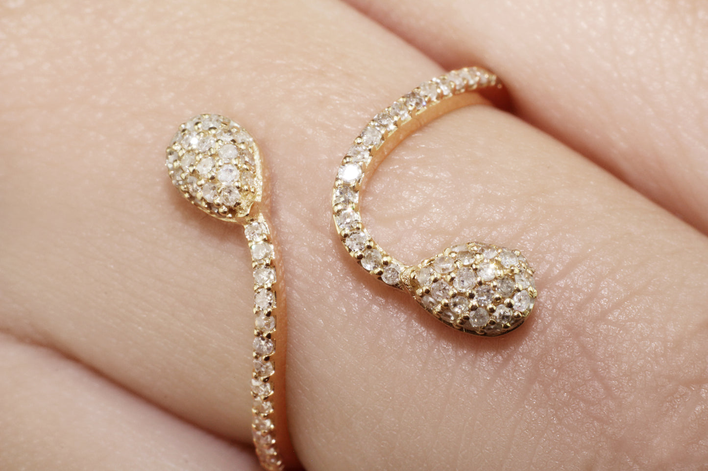Belantina Serpent Open Bypass Ring 1/4 Carat Natural Diamonds In 14K Solid Gold