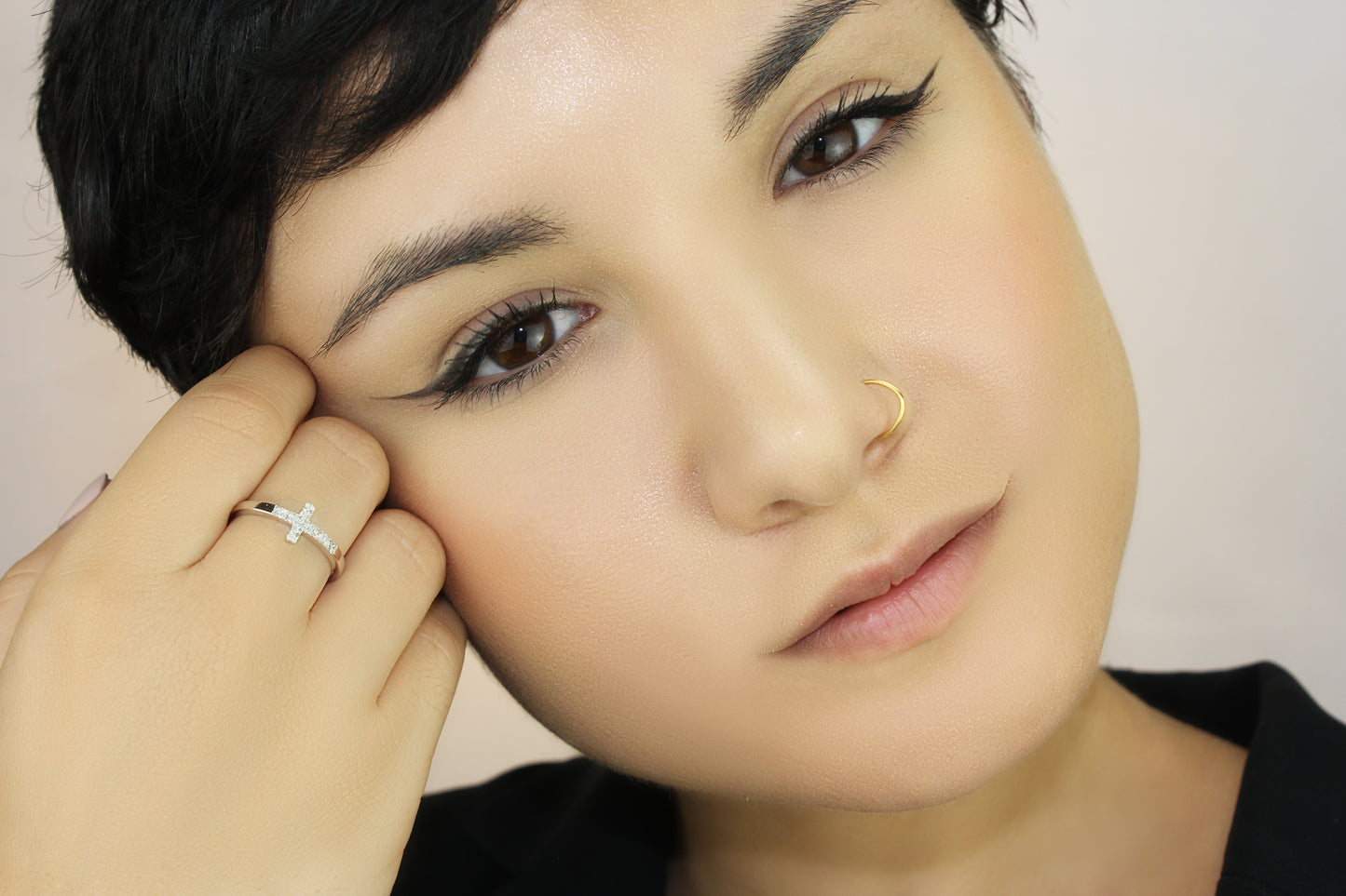 Belantina Diamond Cross Ring In 14k White or Yellow Gold