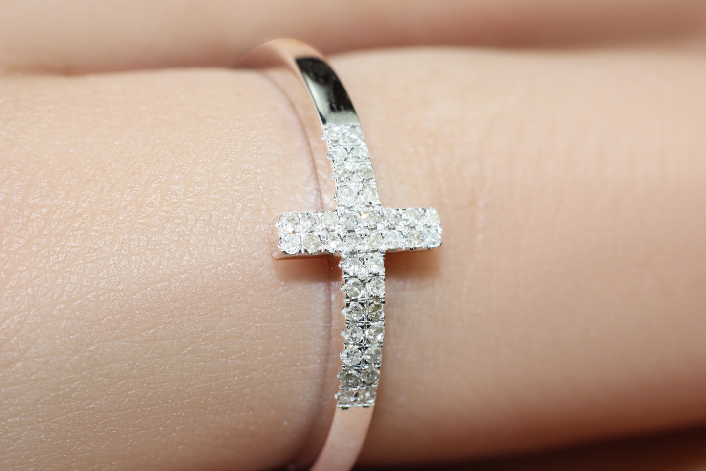 Belantina Diamond Cross Ring In 14k White or Yellow Gold