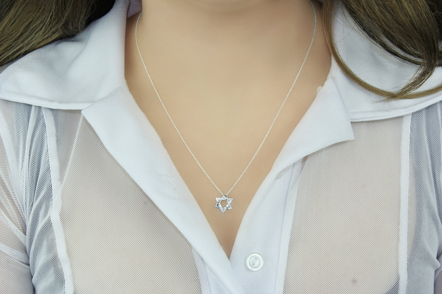 Belantina 14K Gold Star Of David Pendant With 15 Natural Diamonds