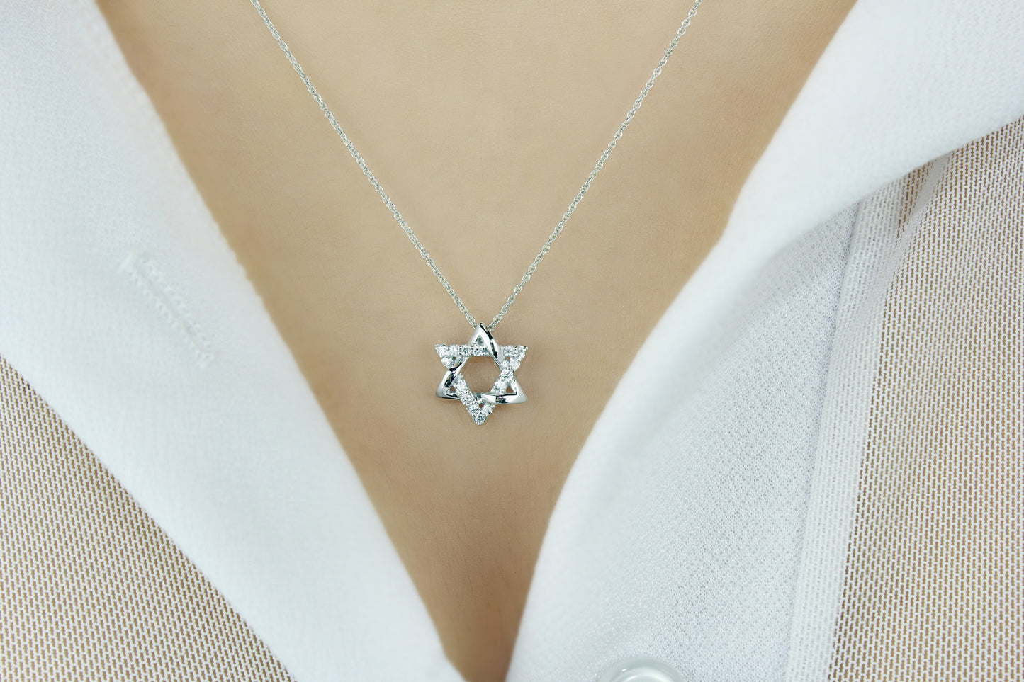 Belantina 14K Gold Star Of David Pendant With 15 Natural Diamonds