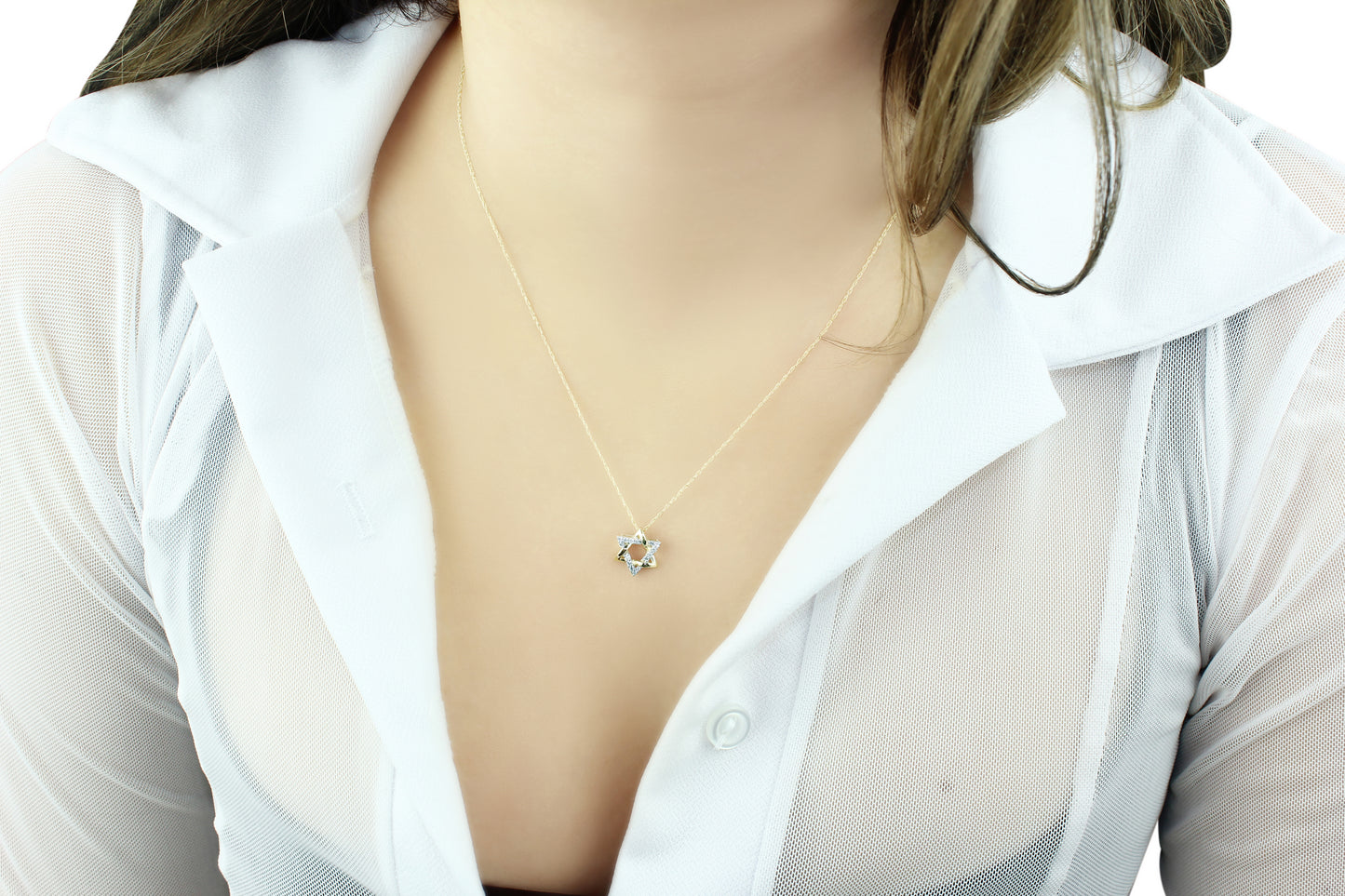 Belantina 14K Gold Star Of David Pendant With 15 Natural Diamonds