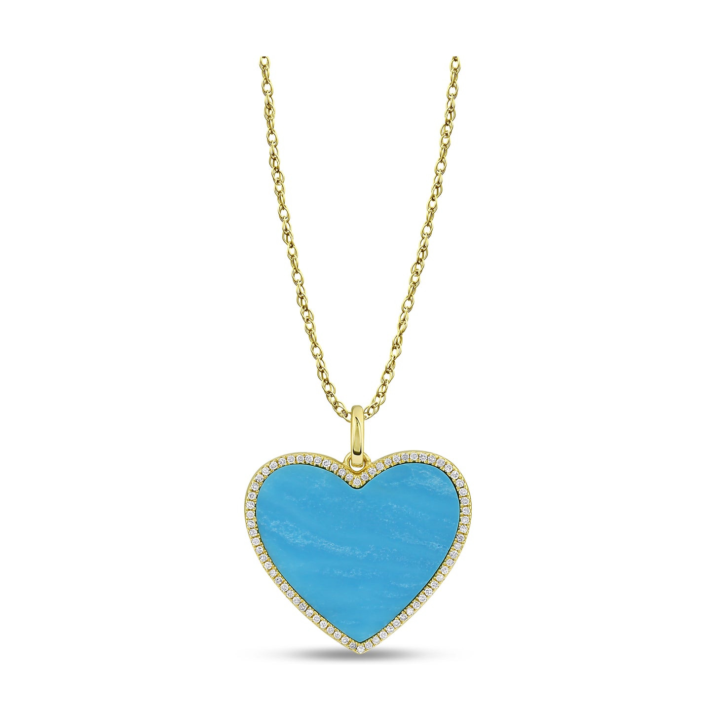 Belantina Stunning 1/6 Carat Diamond and Turquoise or Blue Lapis Heart Pendant Necklace in 14K Solid Gold