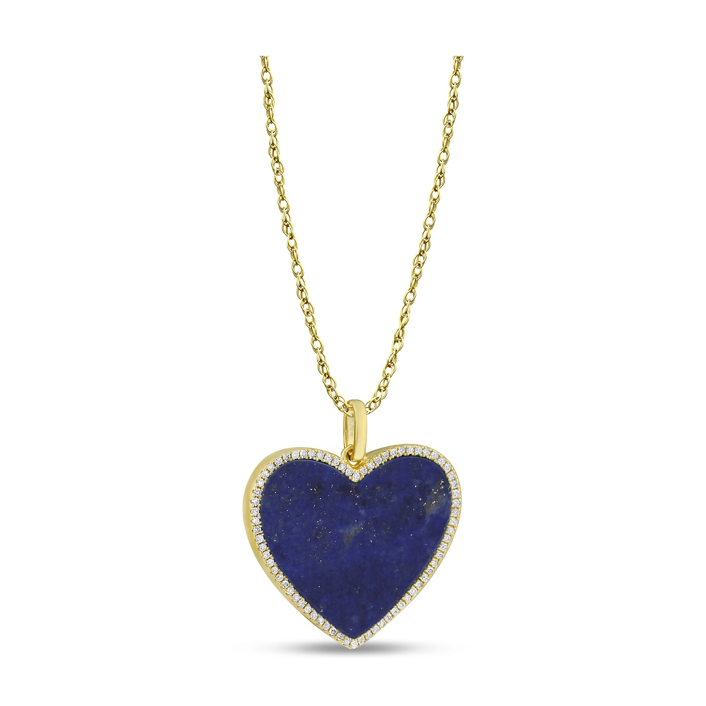 Belantina Stunning 1/6 Carat Diamond and Turquoise or Blue Lapis Heart Pendant Necklace in 14K Solid Gold