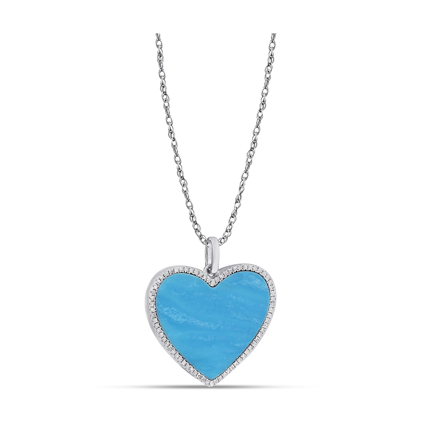 Belantina Stunning 1/6 Carat Diamond and Turquoise or Blue Lapis Heart Pendant Necklace in 14K Solid Gold