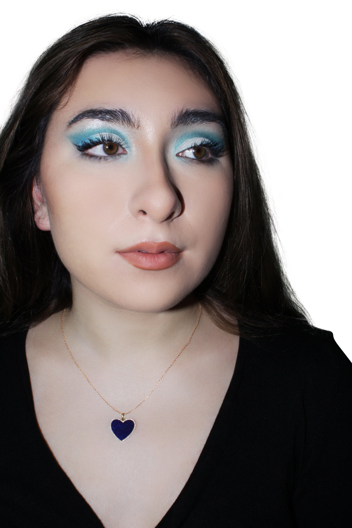 Belantina Stunning 1/6 Carat Diamond and Turquoise or Blue Lapis Heart Pendant Necklace in 14K Solid Gold