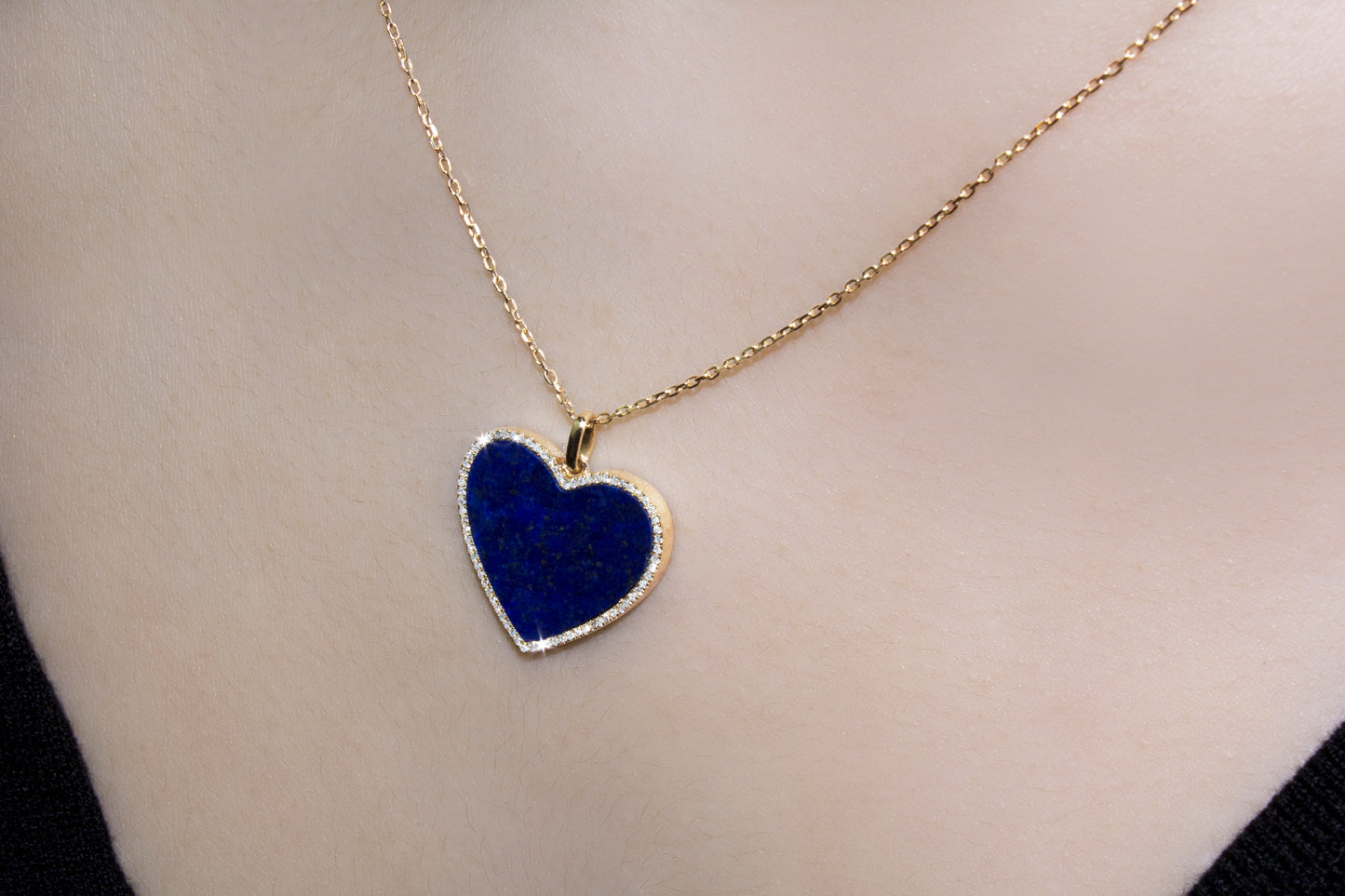 Belantina Stunning 1/6 Carat Diamond and Turquoise or Blue Lapis Heart Pendant Necklace in 14K Solid Gold