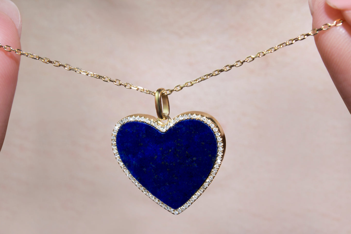 Belantina Stunning 1/6 Carat Diamond and Turquoise or Blue Lapis Heart Pendant Necklace in 14K Solid Gold