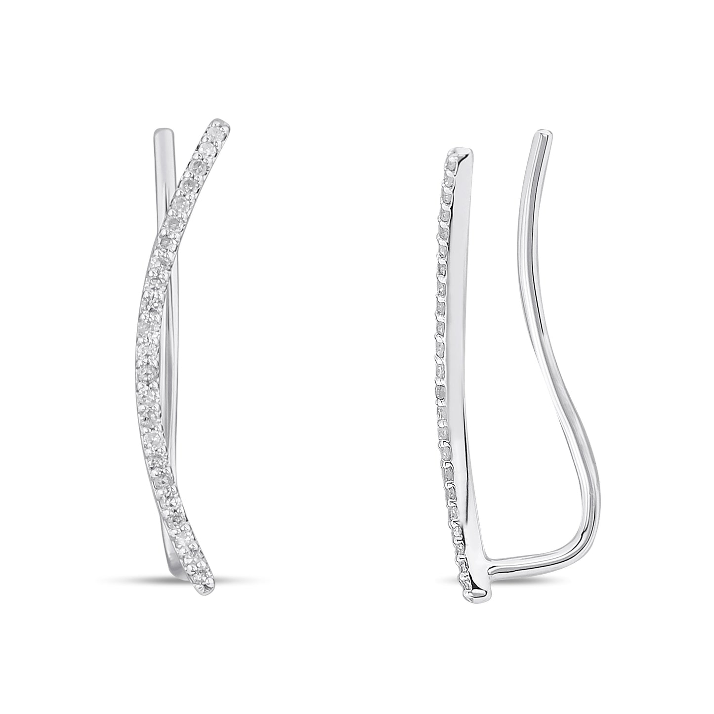 Belantina 1/8 Carat Natural Diamond Curved Climber Earrings in 14k White Or Yellow Gold