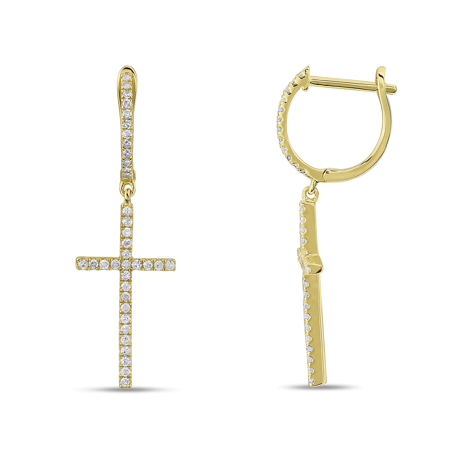 Belantina 1/4 Carat Natural Diamond Dangle Cross Earrings In Solid 14k Gold