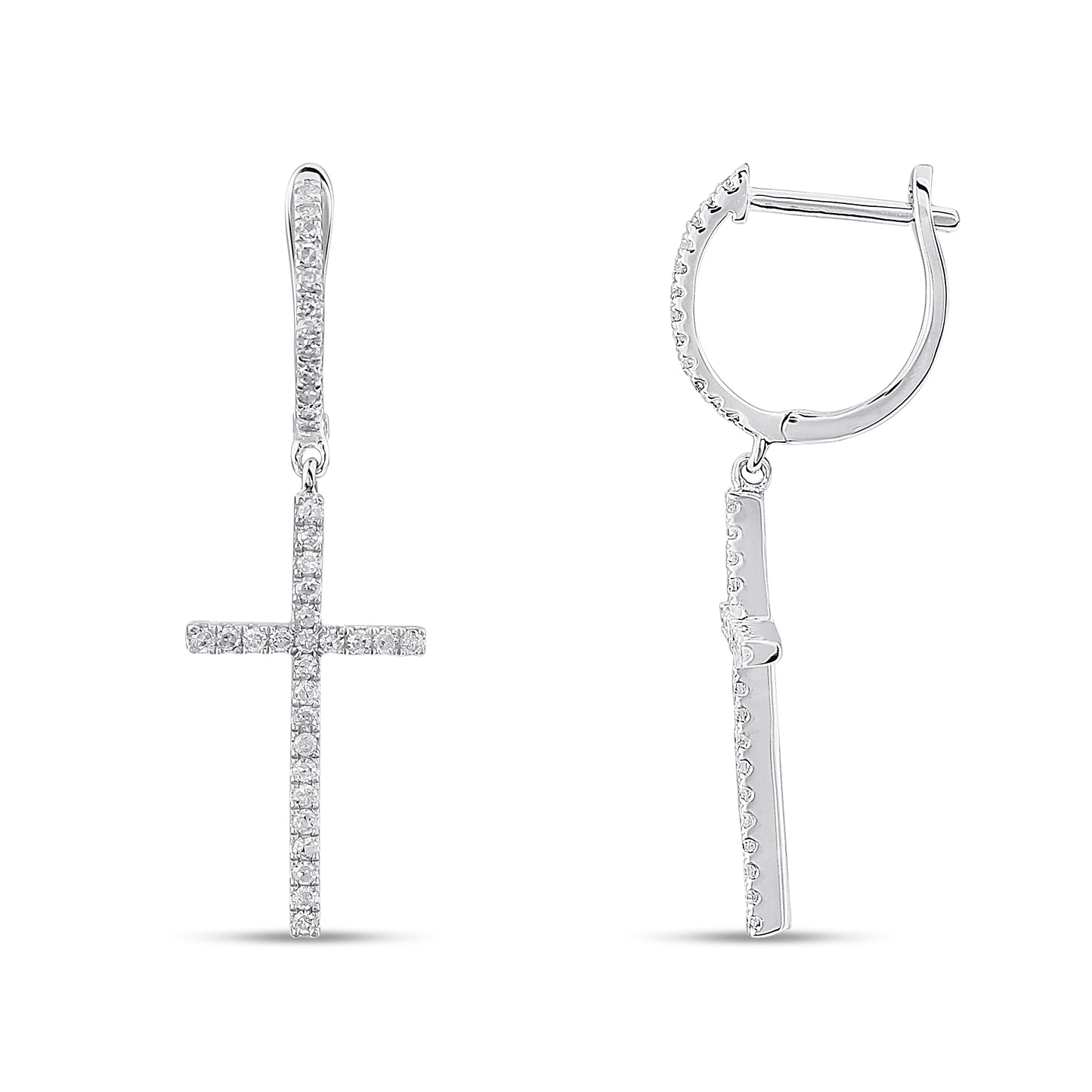 Belantina 1/4 Carat Natural Diamond Dangle Cross Earrings In Solid 14k Gold