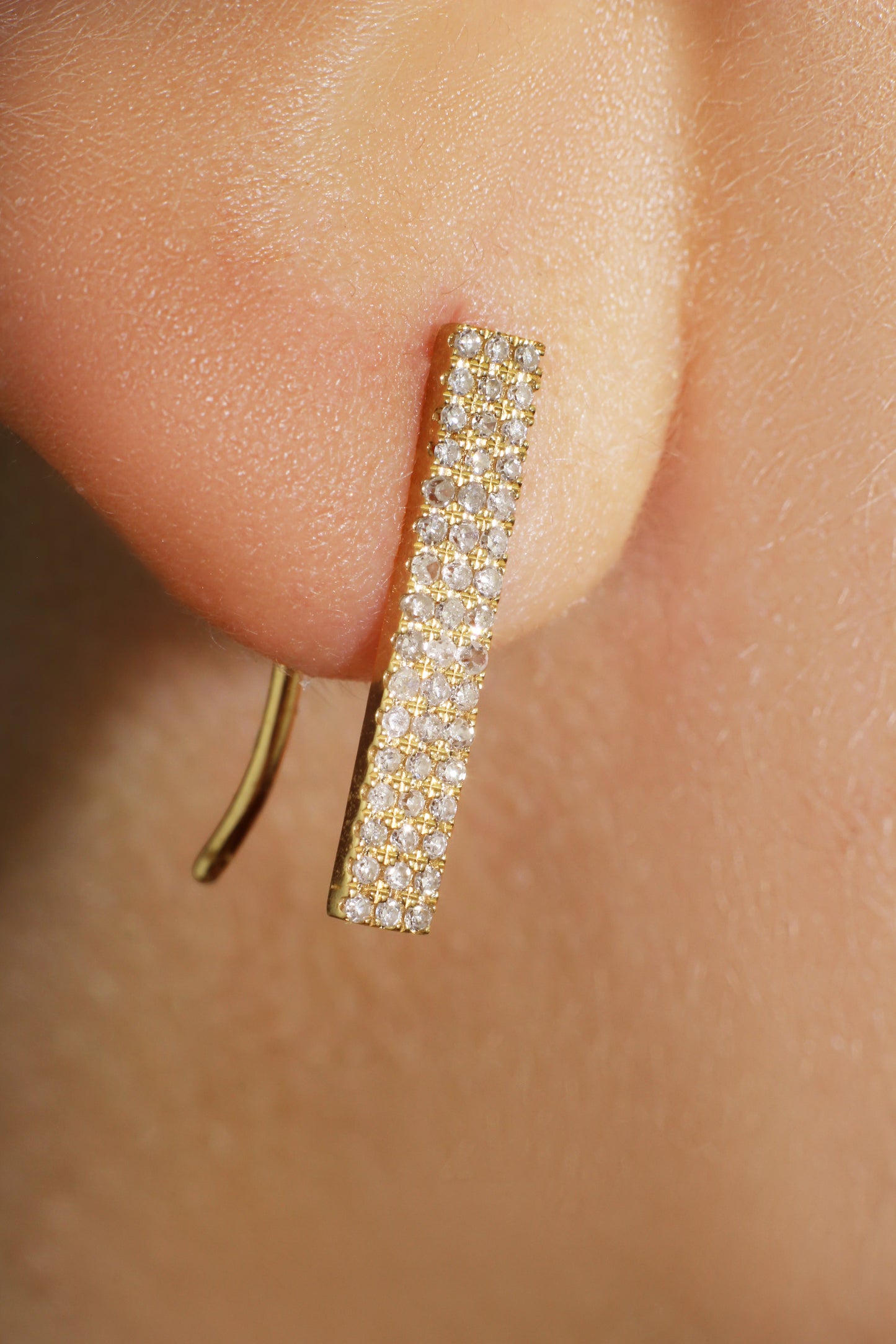 Belantina 1/4 Carat Diamond Climber Bar Earrings In 14K Gold With Ear Wire