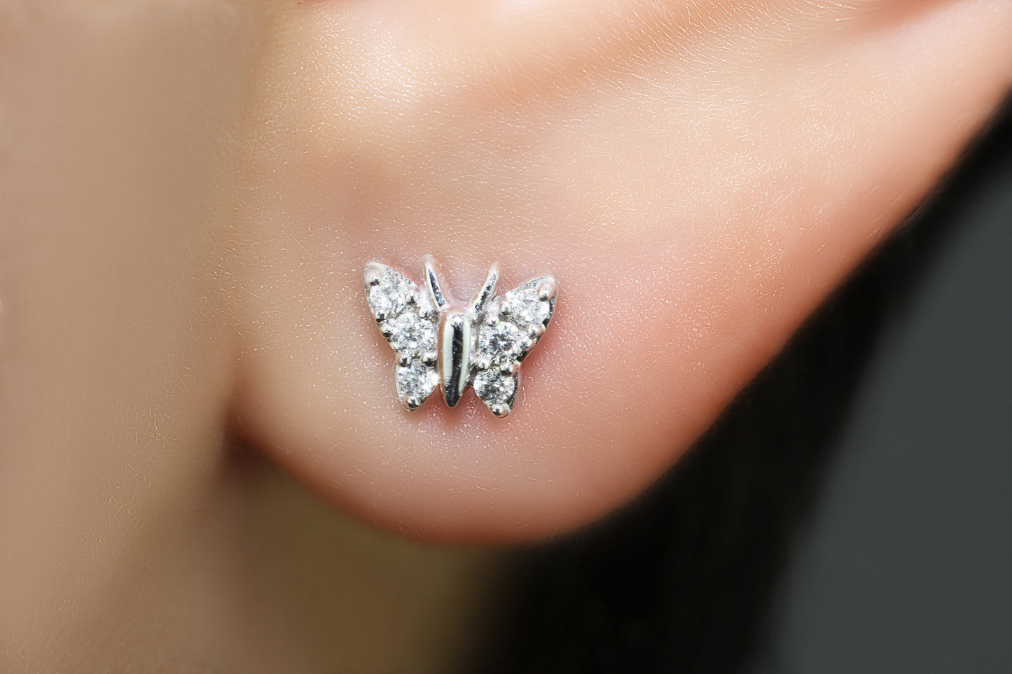 Belantina 14K Solid Gold Butterfly Earrings With 12 Natural Diamonds