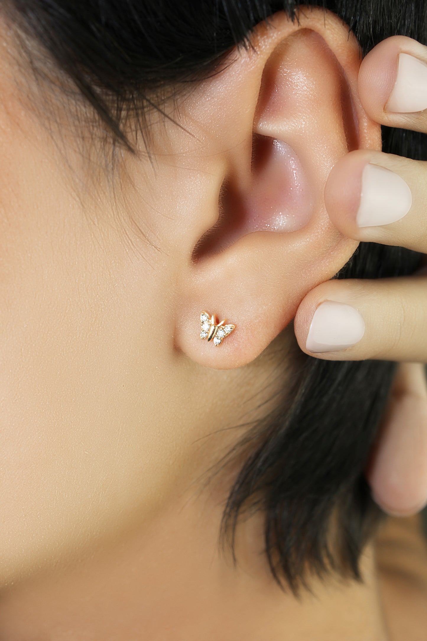 Belantina 14K Solid Gold Butterfly Earrings With 12 Natural Diamonds