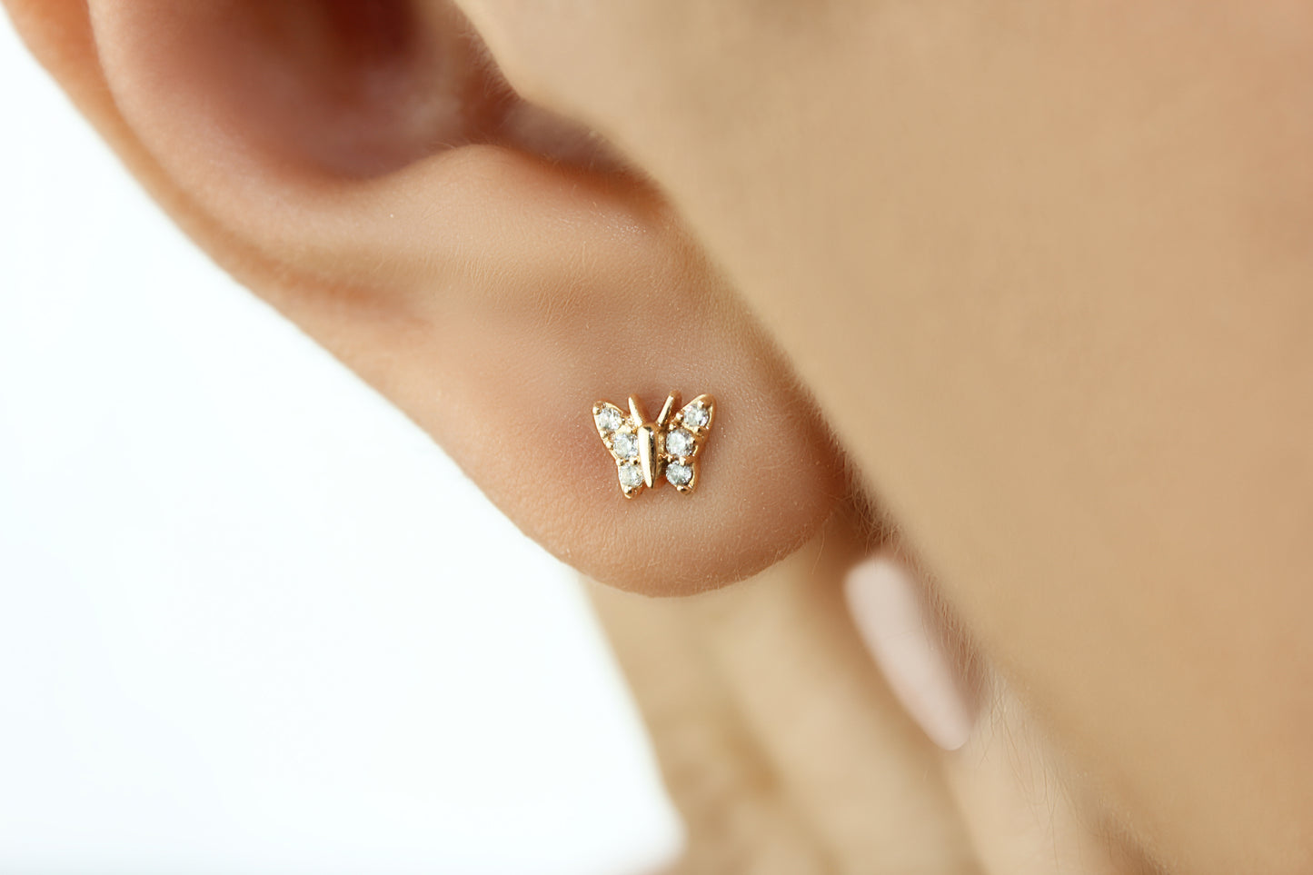 Belantina 14K Solid Gold Butterfly Earrings With 12 Natural Diamonds