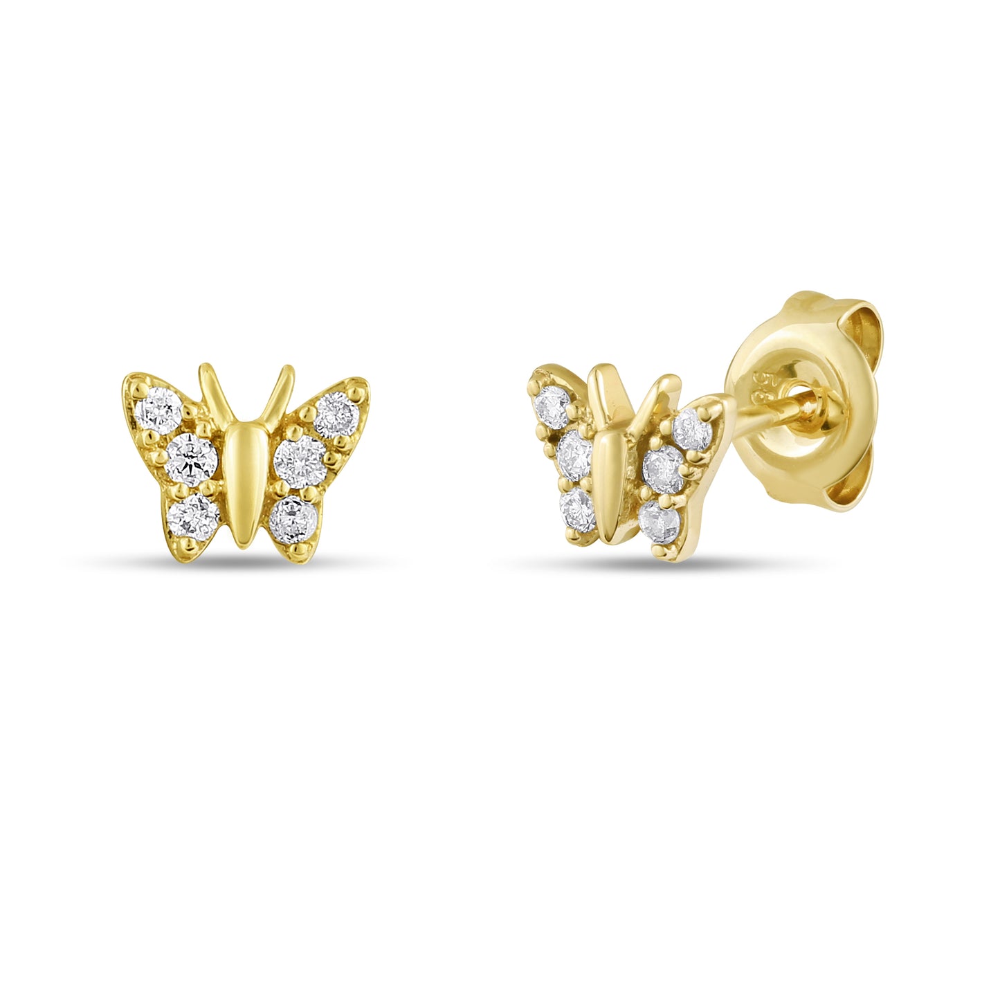 Belantina 14K Solid Gold Butterfly Earrings With 12 Natural Diamonds