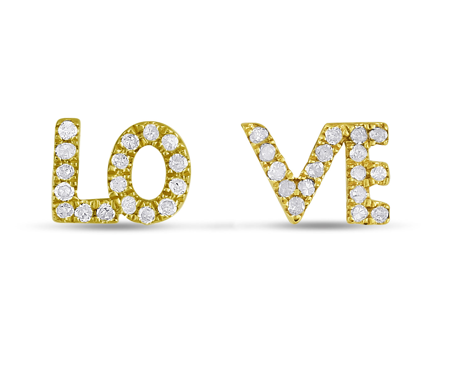 Belantina LOVE Earrings In 14K Gold With 34 Natural Diamonds, Post With Friction Back