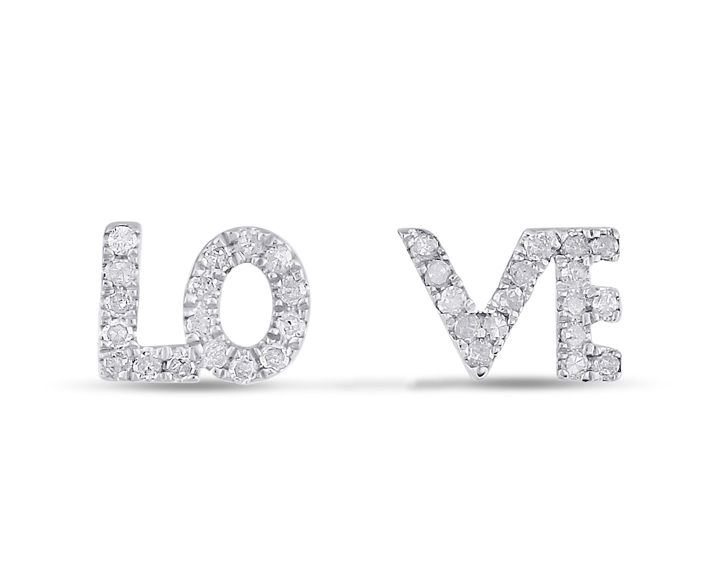 Belantina LOVE Earrings In 14K Gold With 34 Natural Diamonds, Post With Friction Back