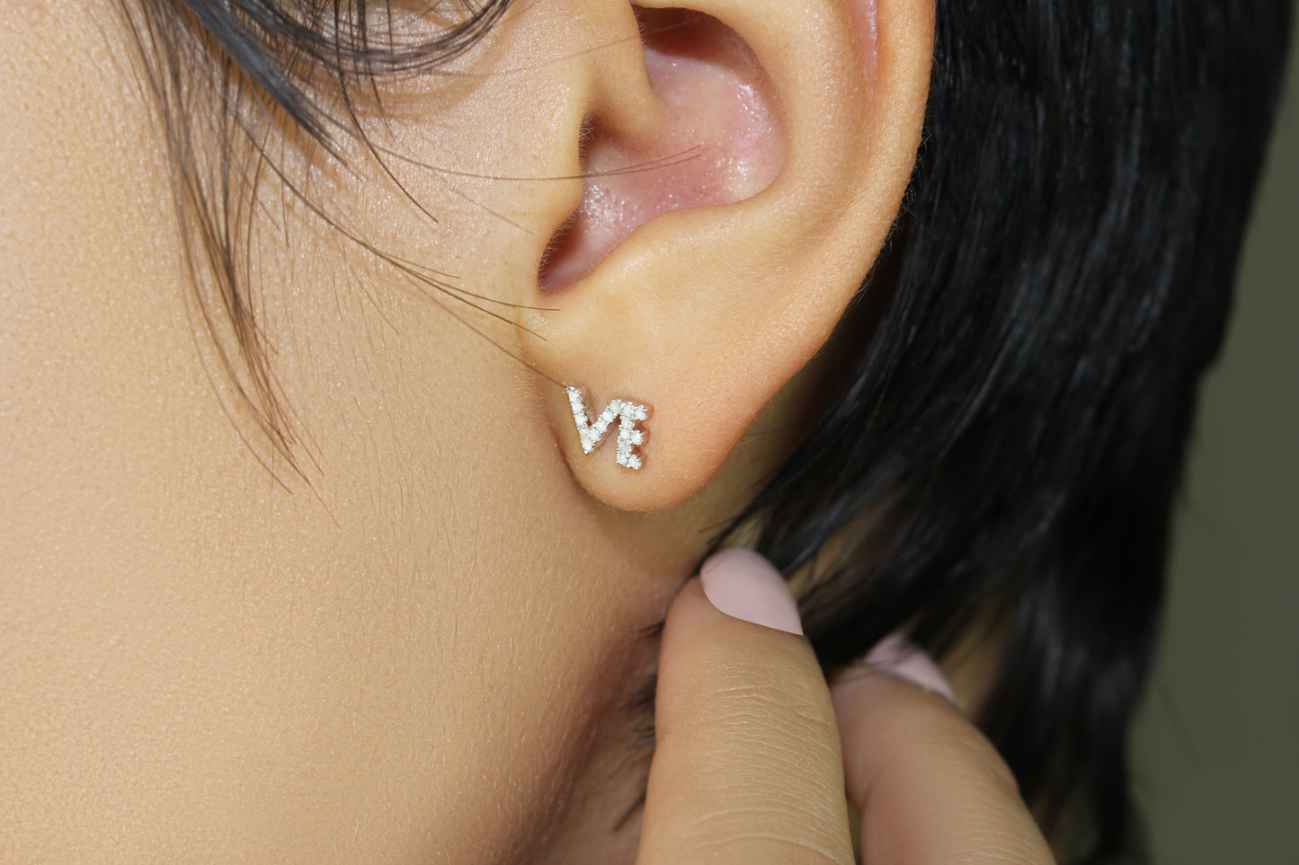 Belantina LOVE Earrings In 14K Gold With 34 Natural Diamonds, Post With Friction Back