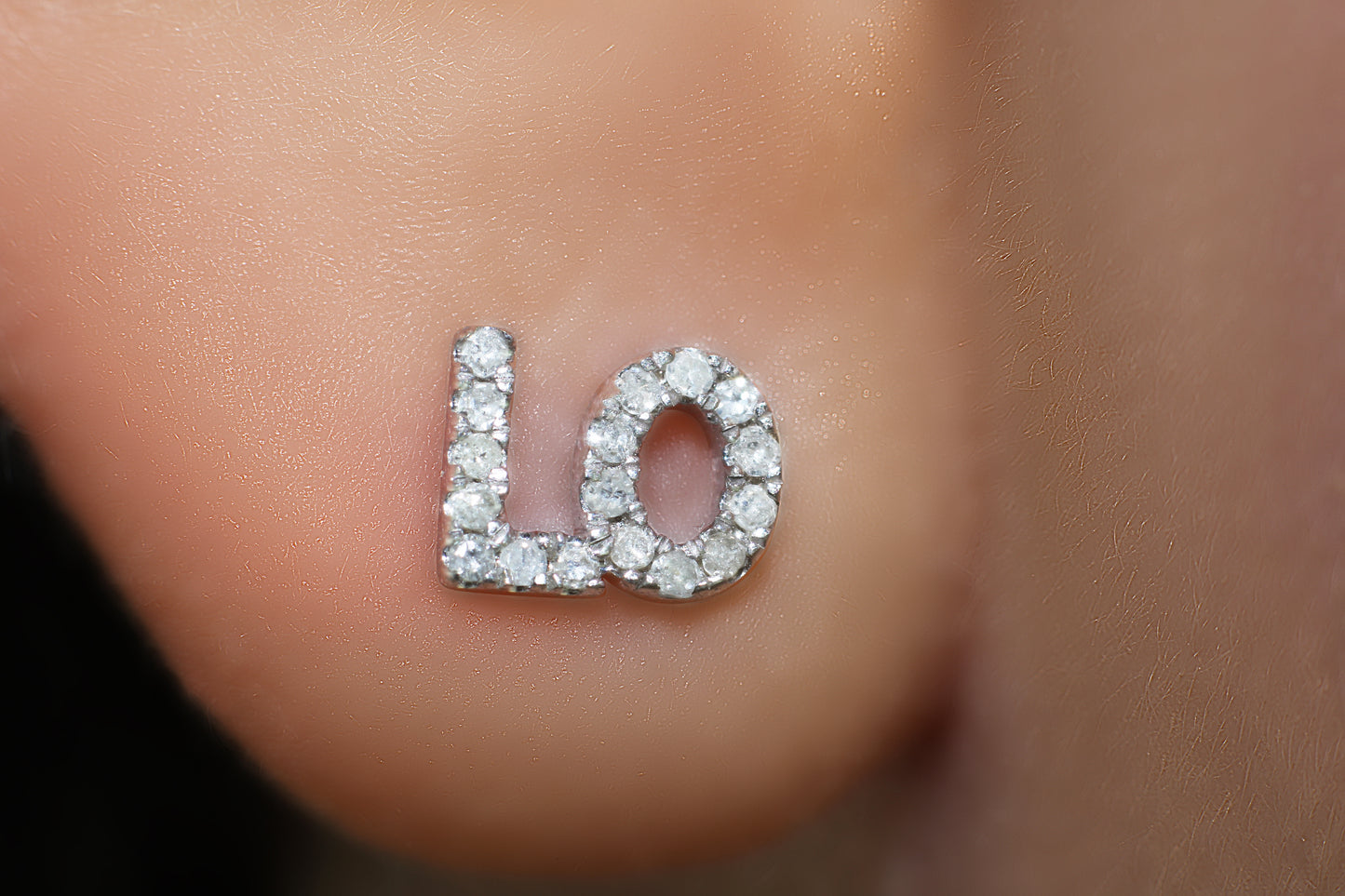 Belantina LOVE Earrings In 14K Gold With 34 Natural Diamonds, Post With Friction Back