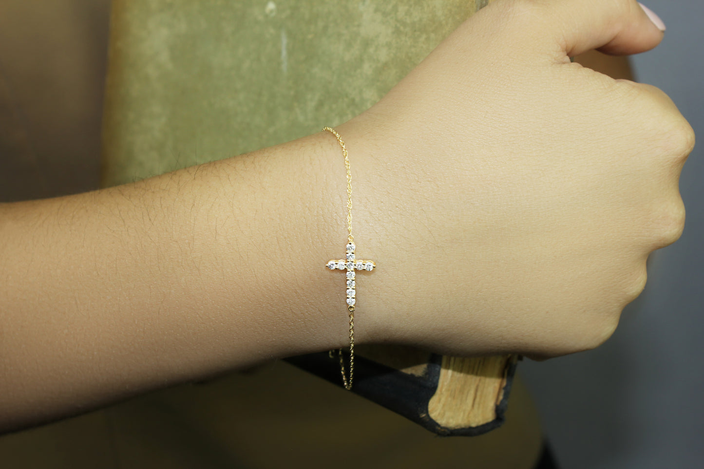 Belantina Diamond Sideways Cross Bracelet In 14k Gold