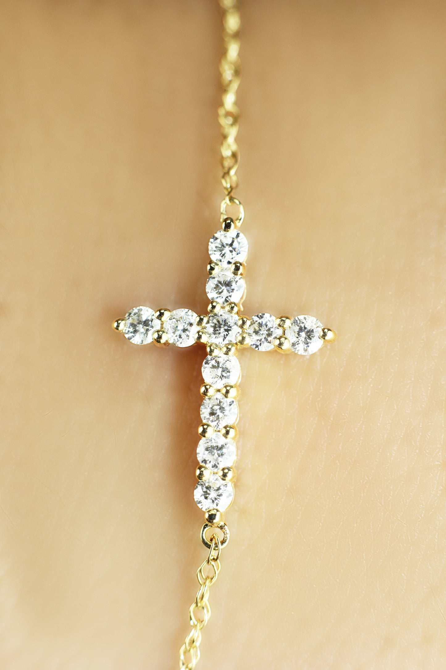 Belantina Diamond Sideways Cross Bracelet In 14k Gold
