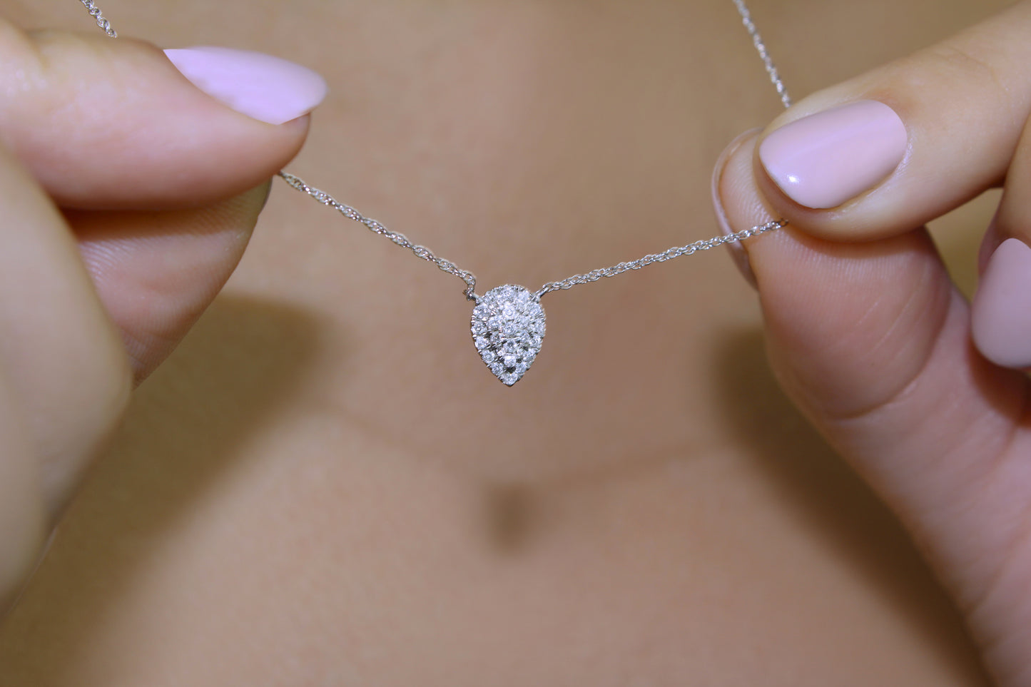 Belantina 1/8 Carat Diamond Teardrop Necklace in 14k White & Yellow Gold
