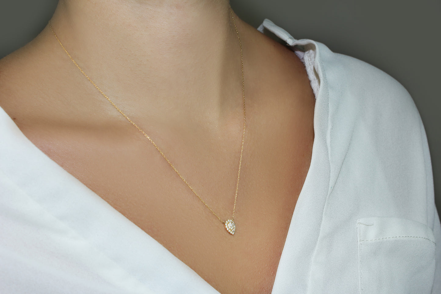 Belantina 1/8 Carat Diamond Teardrop Necklace in 14k White & Yellow Gold
