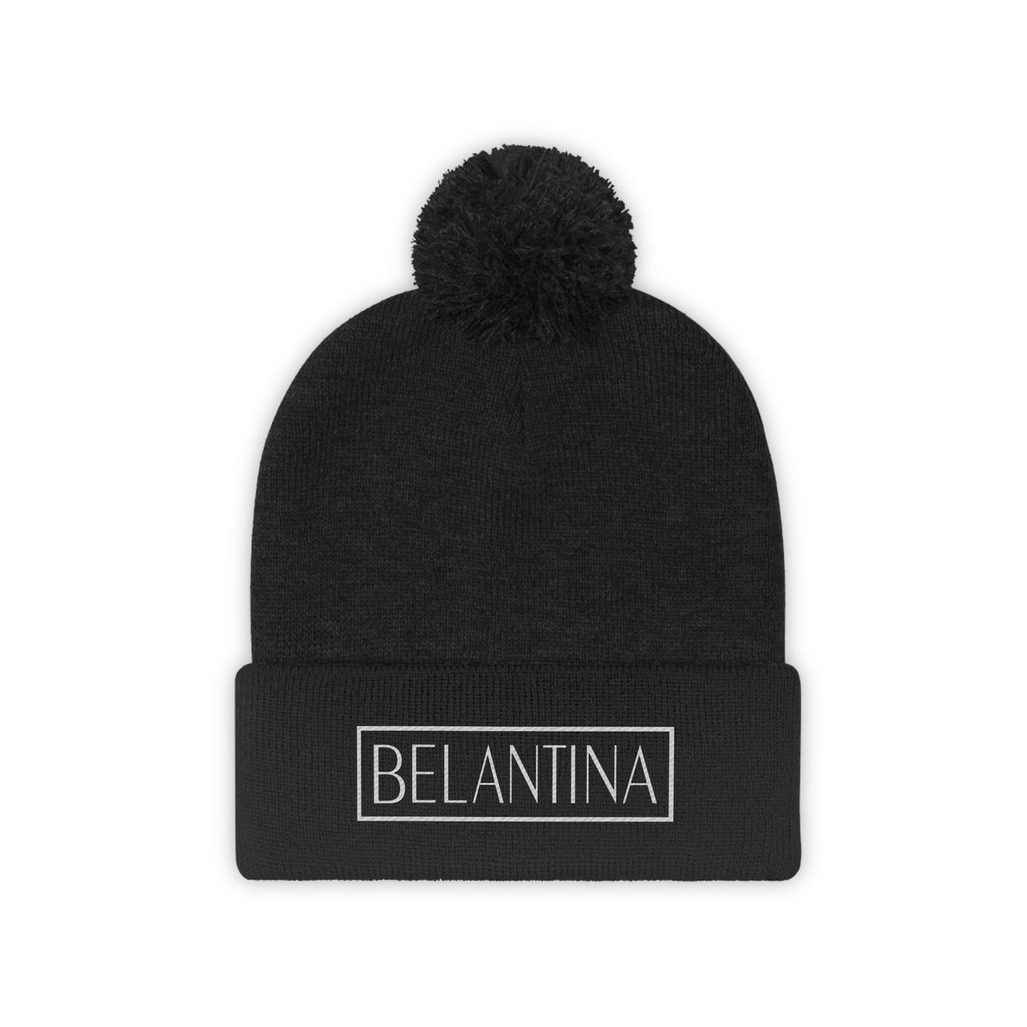 Belantina Pom Pom Beanie (NYC BLACK) (Embroidered)