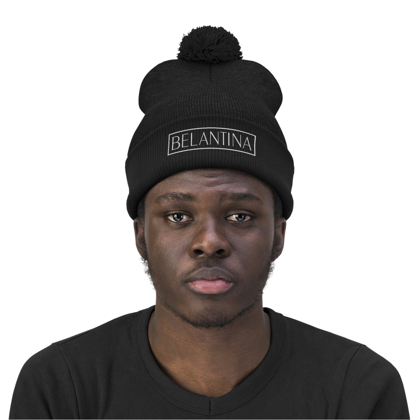 Belantina Pom Pom Beanie (NYC BLACK) (Embroidered)