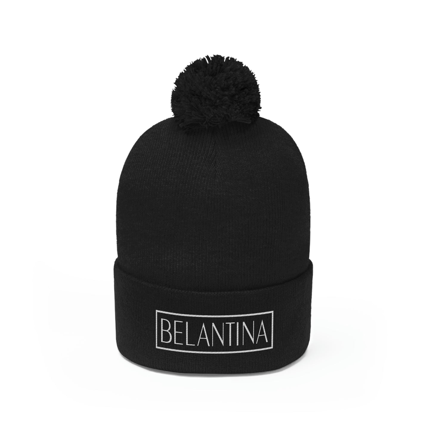 Belantina Pom Pom Beanie (NYC BLACK) (Embroidered)