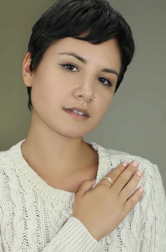 1/8 Carat Natural Diamond Halo Heart Ring for Women in 14k White and Yellow Gold By Belantina