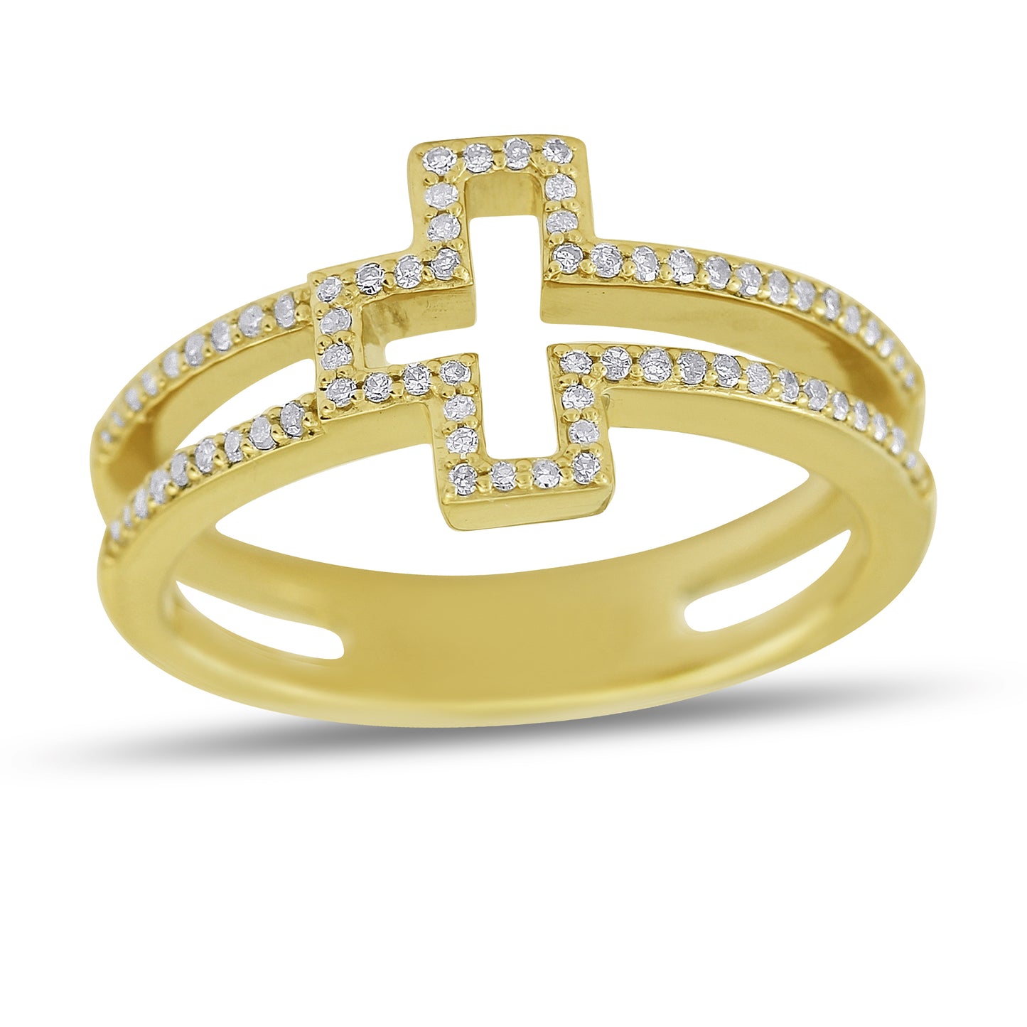 Belantina 1/5 Carat Natural Diamond Sideways Cross Ring 14k Gold