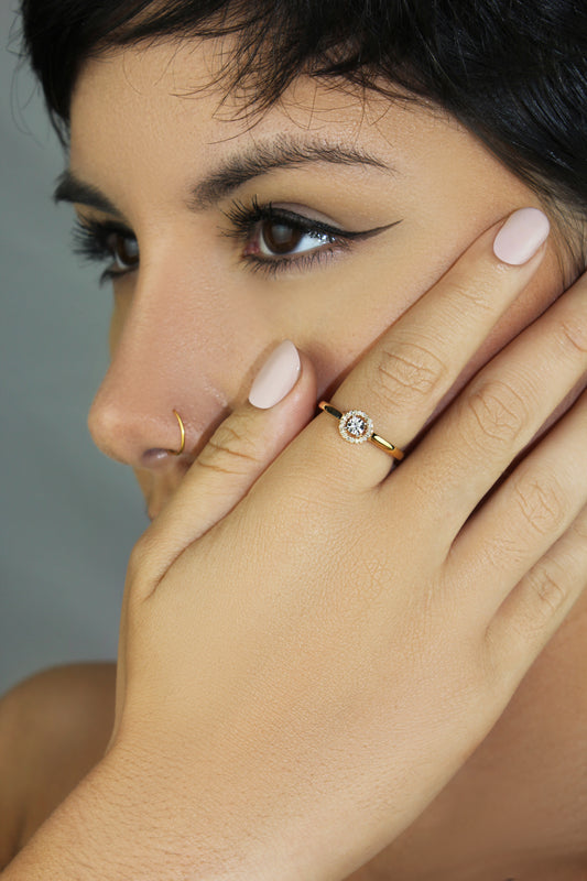 1/15 Carat Diamond Halo Promise Ring for Women in 14k White and Yellow Gold (H-I, I1-I2, cttw) Size 5 to 10 by Belantina