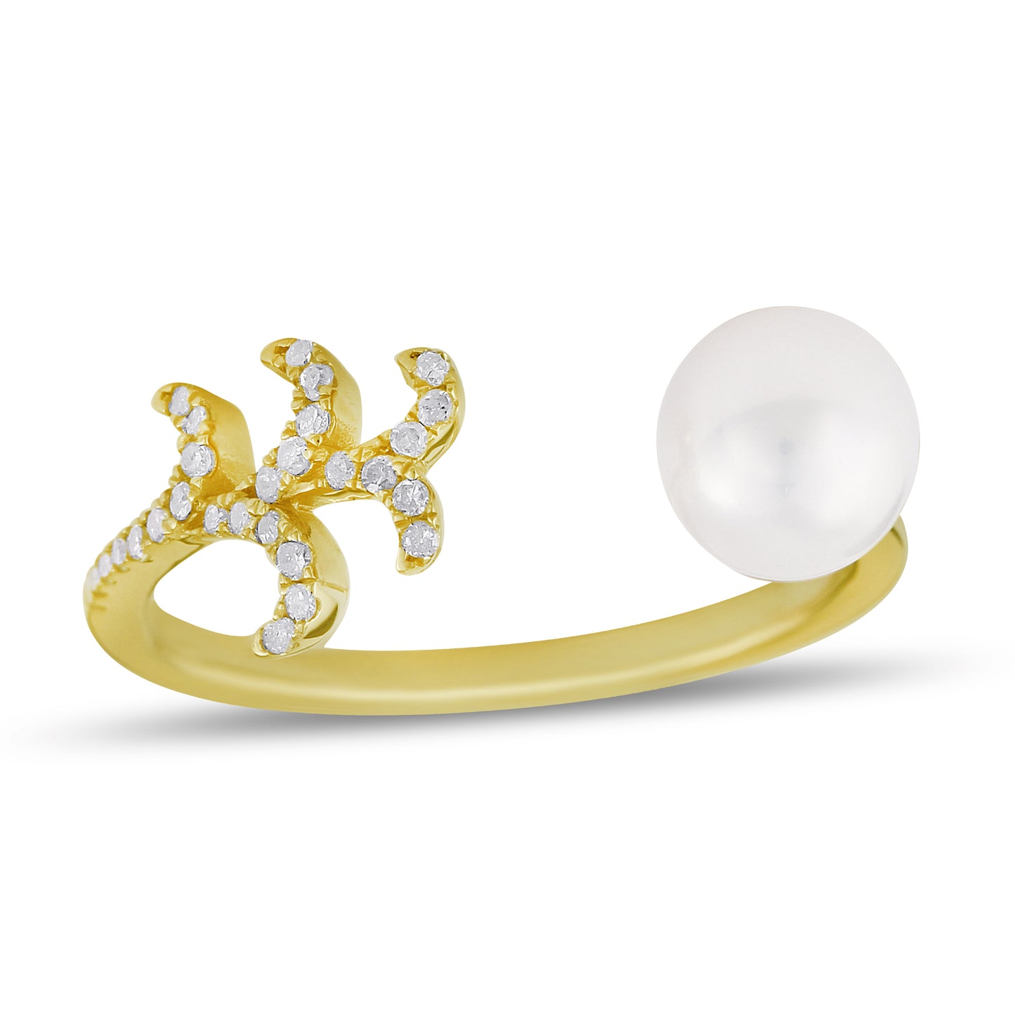 Belantina 1/10 Carat Diamond and Freshwater Pearl Open Leaf Ring In 14K Gold