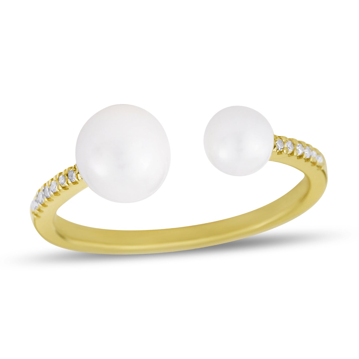 Belantina 1/20 Carat Diamond Double Freshwater Cultured Pearl Open Ring In 14K Solid Gold