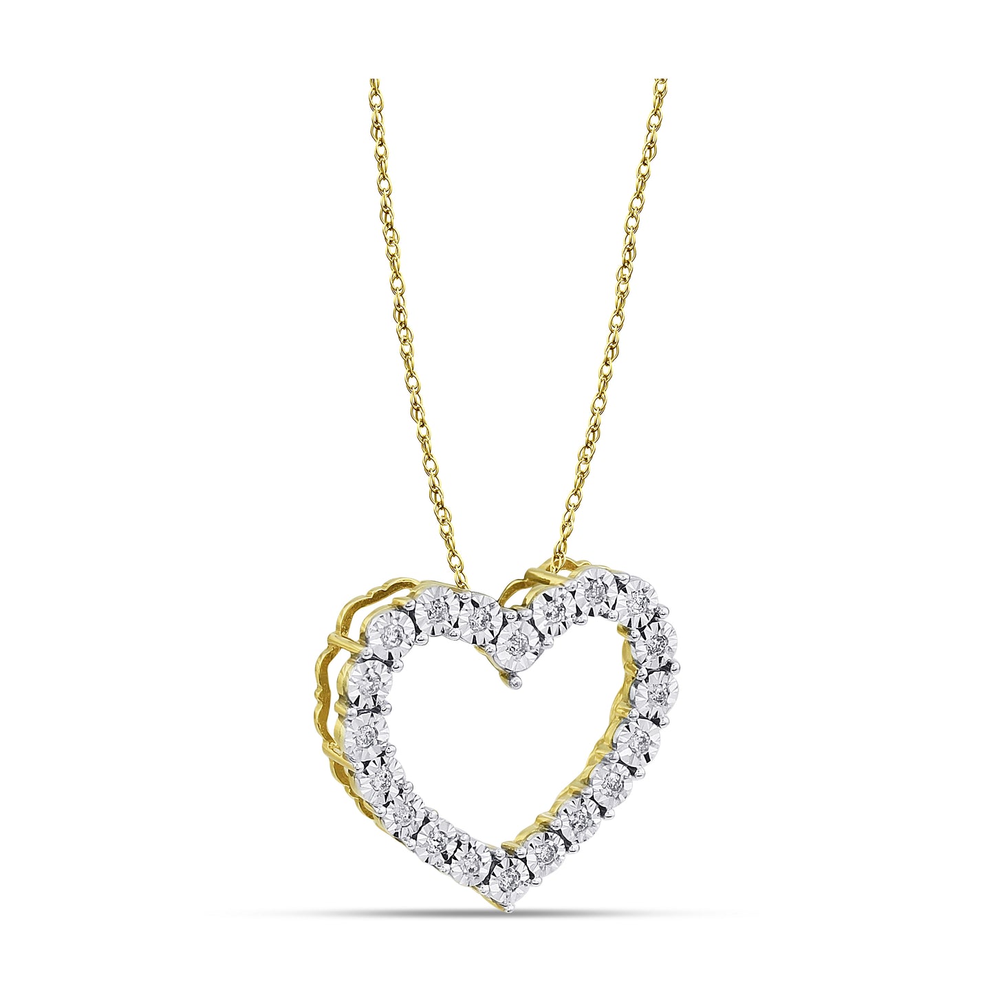 Belantina 1/10 Carat Diamond Heart Pendant Necklace for Women in 14k White and Yellow Gold on 18 Inch Chain (H-I, I1-I2, cttw) Spring Ring